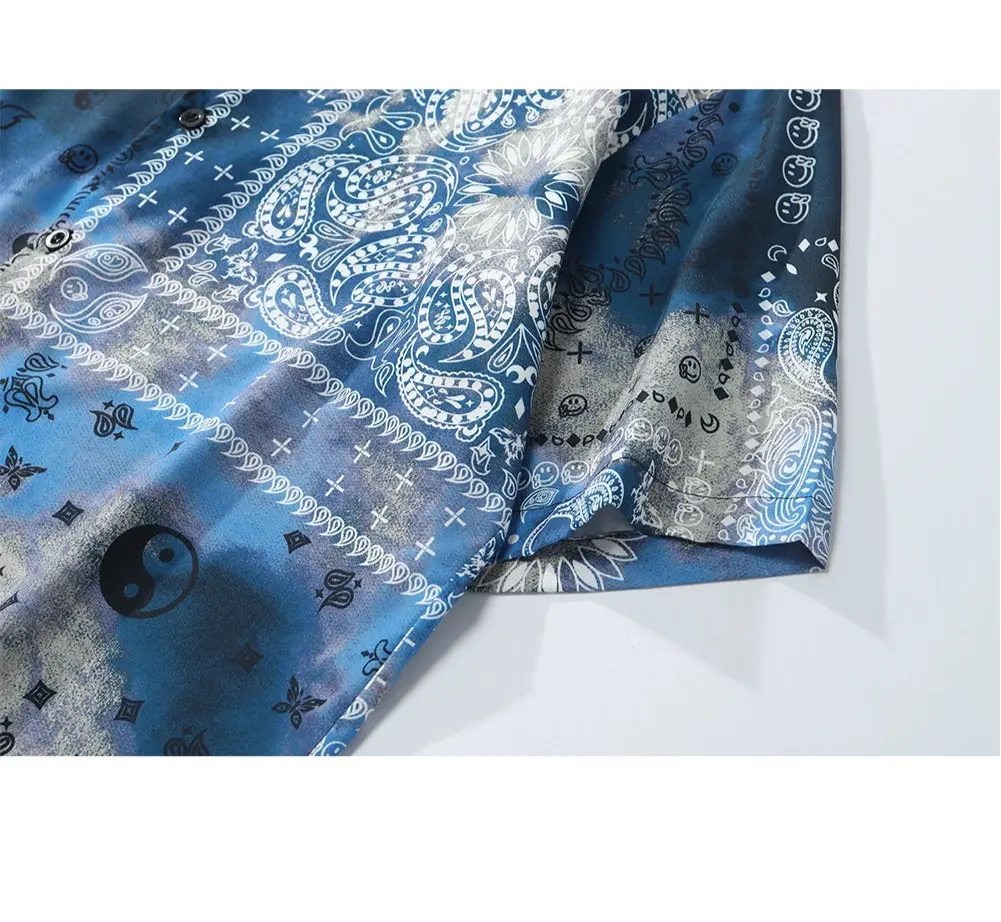 Pluto Crippin’ Blue and Silver Tie Dye Bandana Paisley Shirt Pluto Clo uk | Official Website