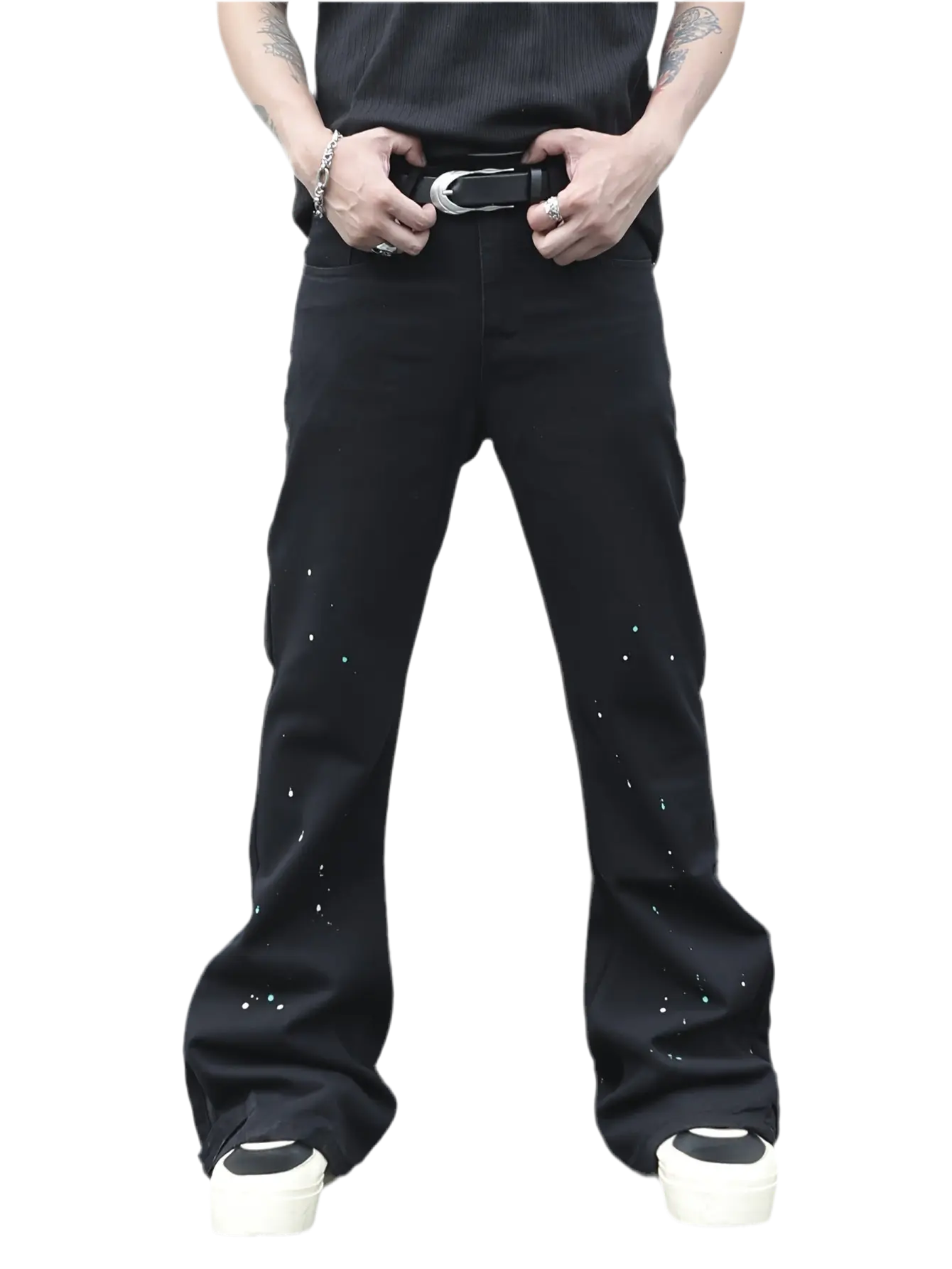 Pluto Black Comfy Loose Fit Flares Jeans Pluto Clo uk | Official Website