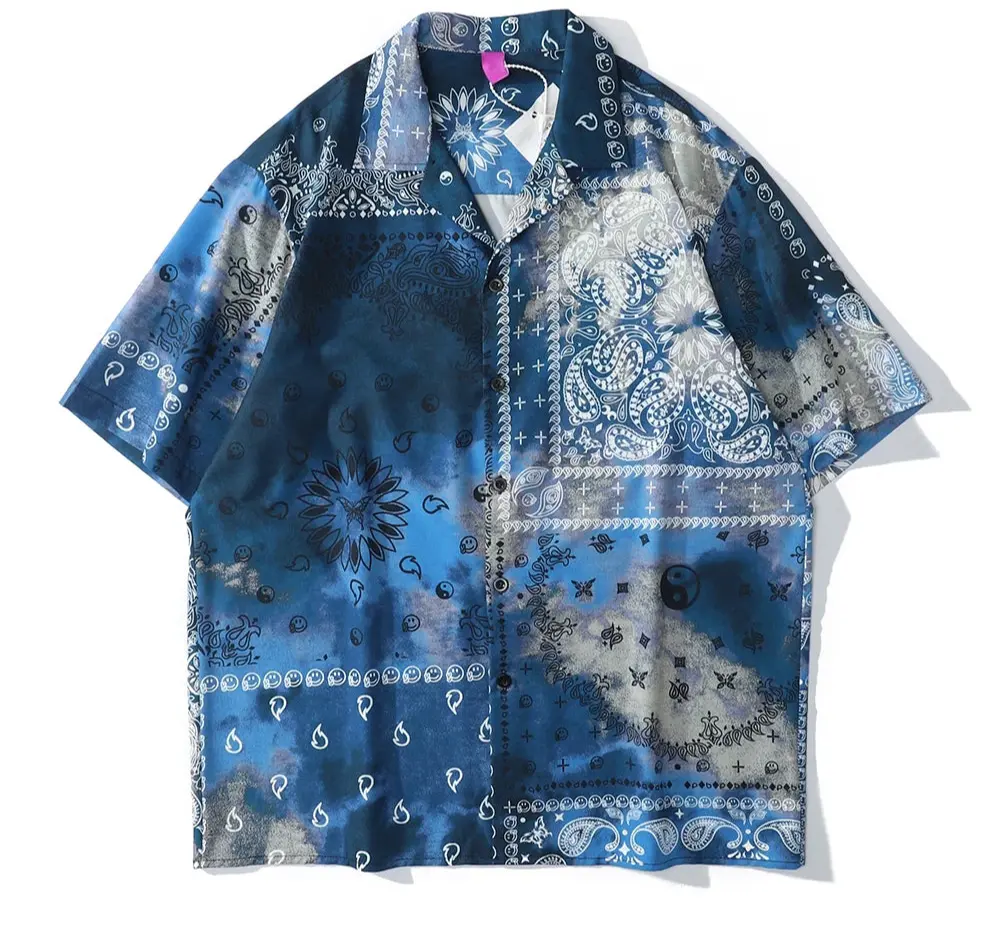 Pluto Crippin’ Blue and Silver Tie Dye Bandana Paisley Shirt Pluto Clo uk | Official Website