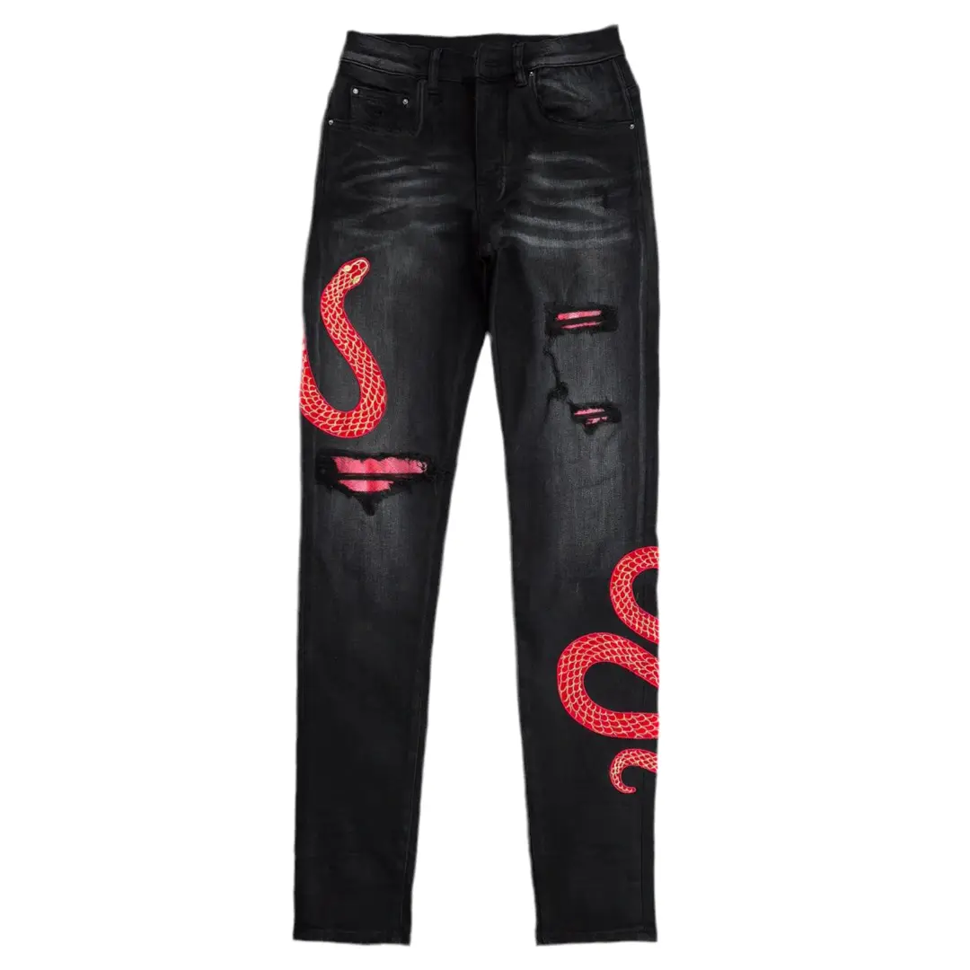 Pluto Rogué Serpent Slim fight black/Red Denim Jeans Pluto Clo uk | Official Website