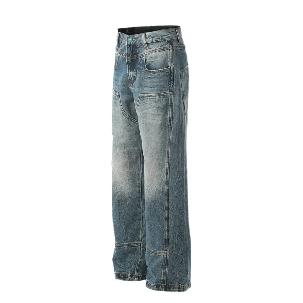 Pluto Bozo Loose Straight Wide Leg Spliced Denim Pants Men Pluto Clo uk | Official Website