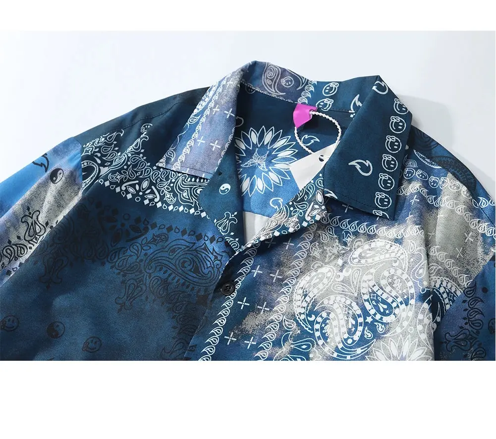 Pluto Crippin’ Blue and Silver Tie Dye Bandana Paisley Shirt Pluto Clo uk | Official Website