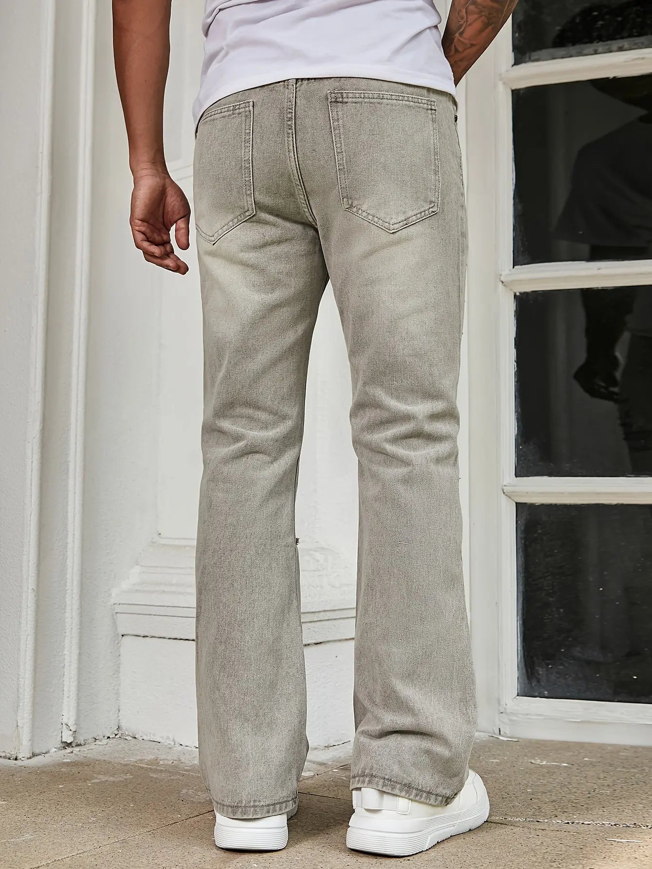 Pluto Distressed Grey Men's Casual Flare Jeans Pluto Clo uk | Official Website