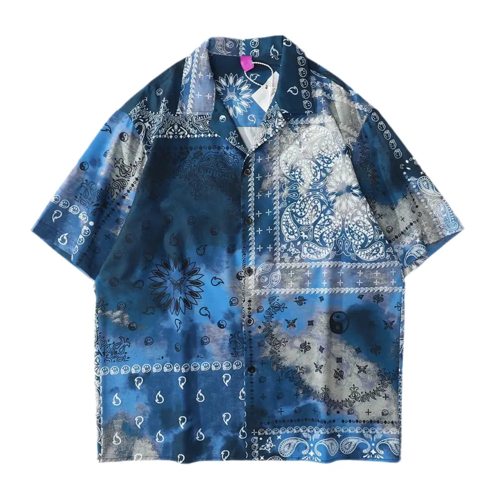 Pluto Crippin’ Blue and Silver Tie Dye Bandana Paisley Shirt Pluto Clo uk | Official Website