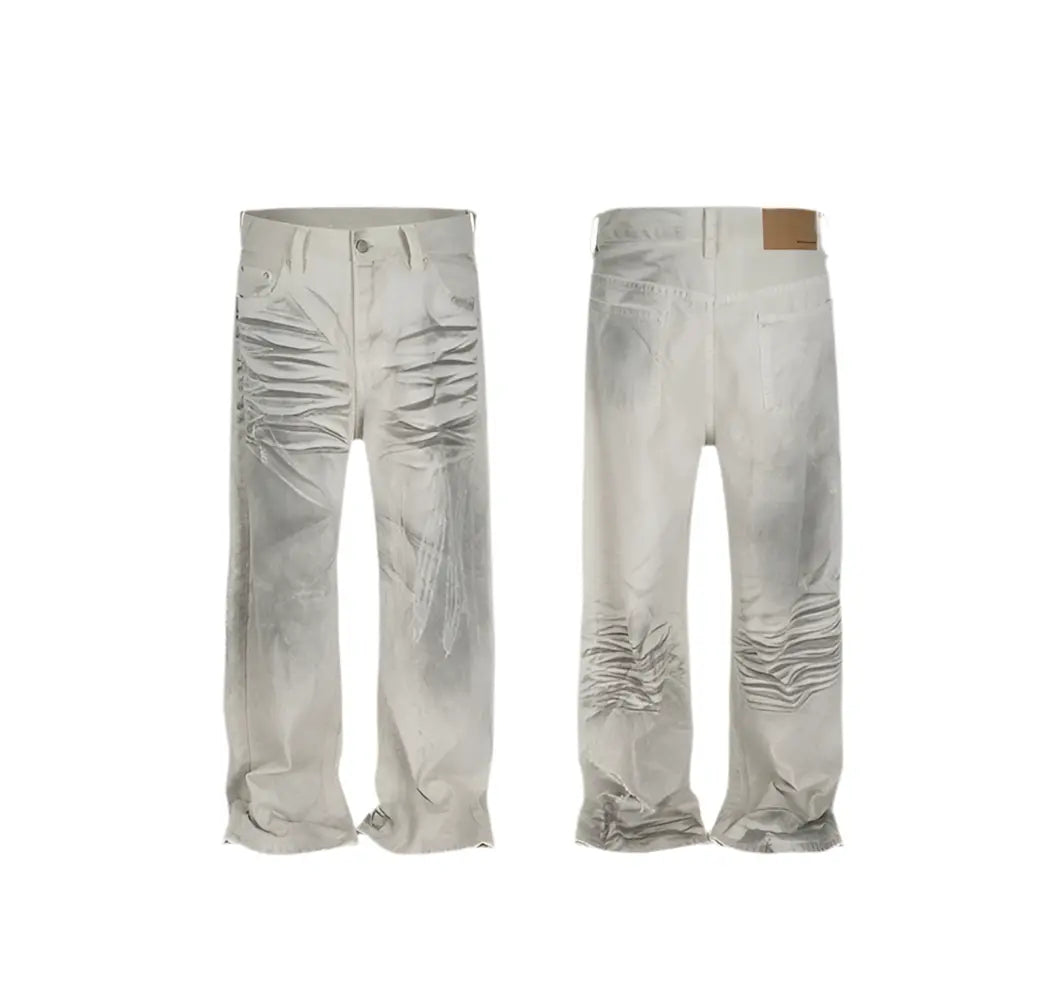 Pluto Textured Tilt White Grey Baggy Jeans Pluto Clo uk | Official Website