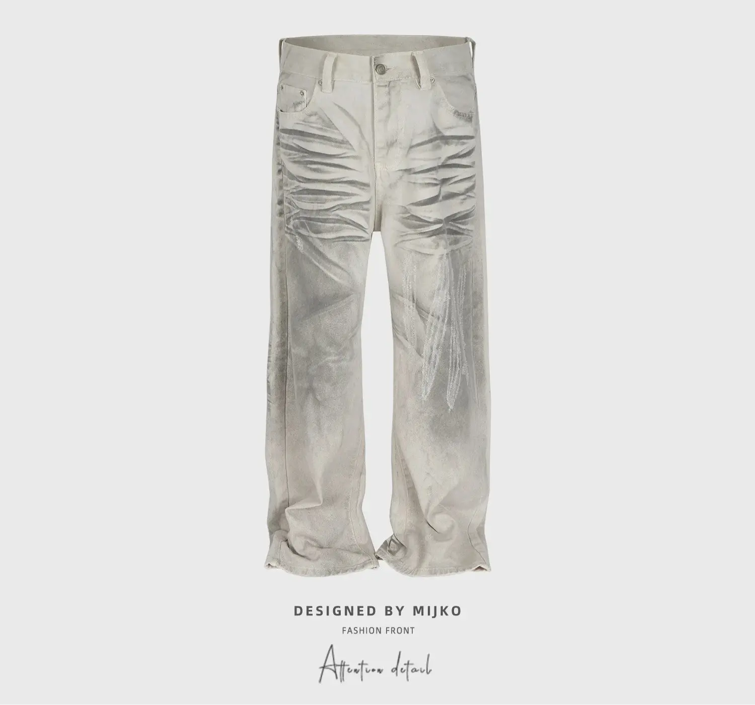 Pluto Textured Tilt White Grey Baggy Jeans Pluto Clo uk | Official Website