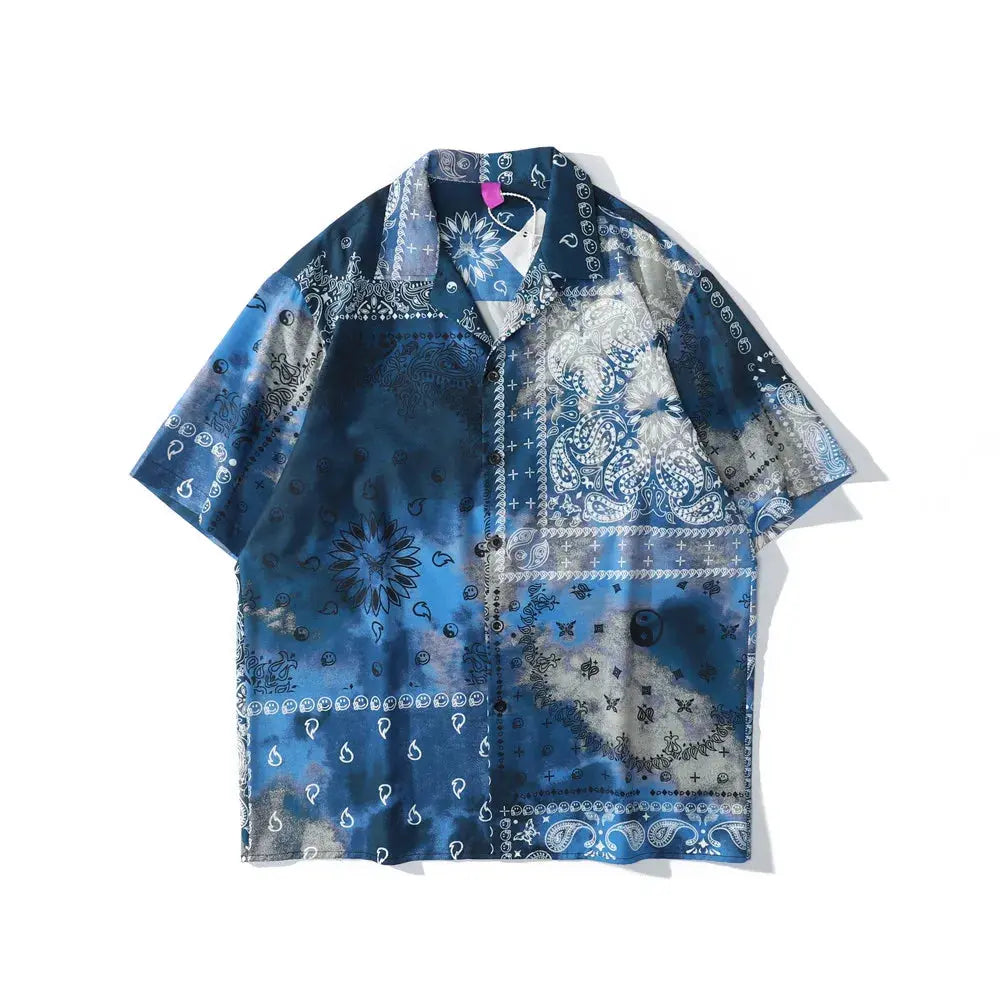 Pluto Crippin’ Blue and Silver Tie Dye Bandana Paisley Shirt Pluto Clo uk | Official Website