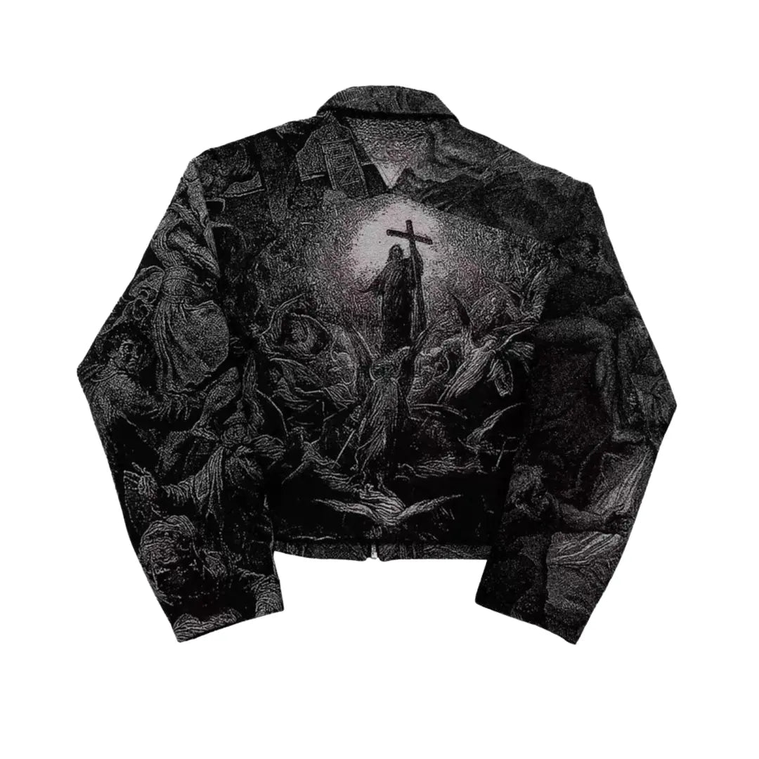 Plutio Christ Hail Textured Grpahic Men’s Jacket abstract Pluto Clo uk | Official Website