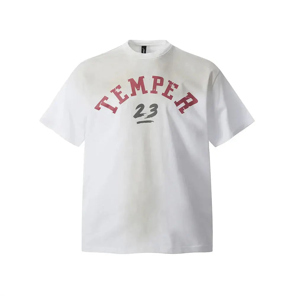 Pluto Test my Temper Distressed Short Sleeve T-shirt Mens Letter Print Retro Streetwear T-Shirt Pluto Clo uk | Official Website