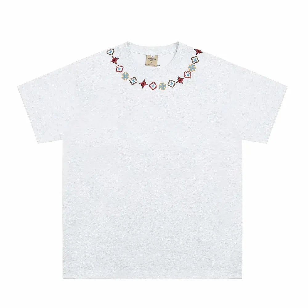 Pluto Geometi Collar Print Mens Streetwear Summer Cotton T-Shirt Pluto Clo uk | Official Website