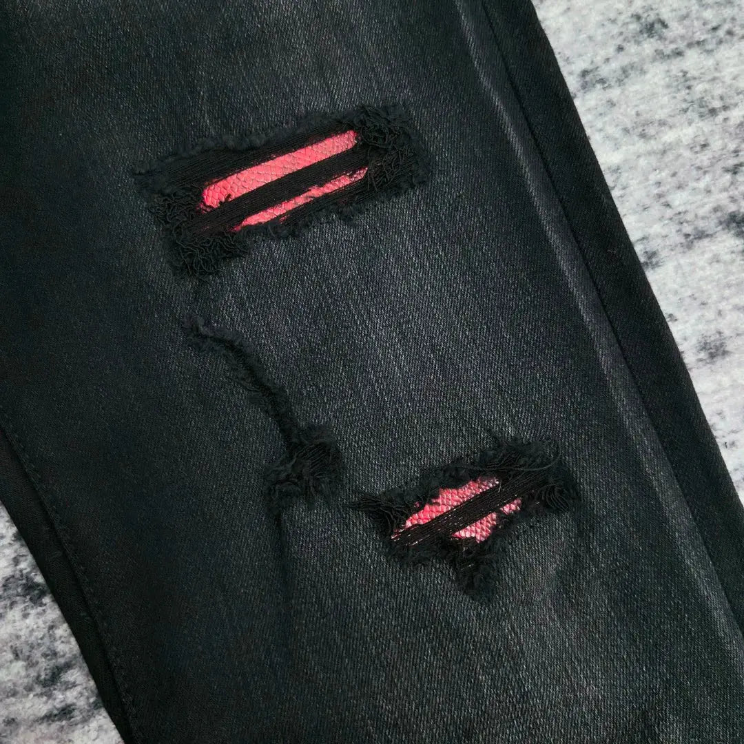 Pluto Rogué Serpent Slim fight black/Red Denim Jeans Pluto Clo uk | Official Website