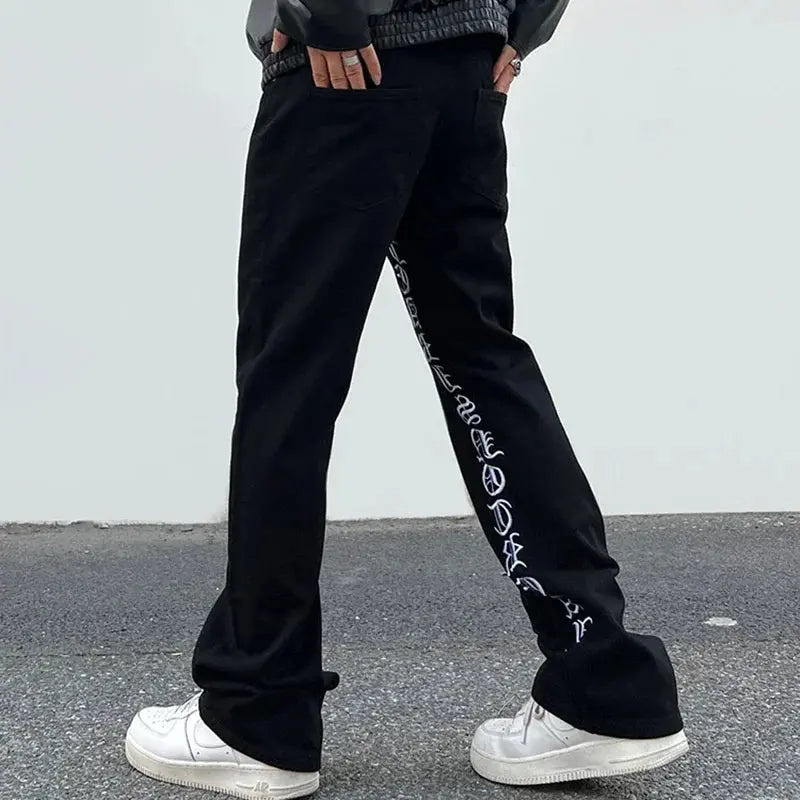 Pluto Panelled Letterman Flare Jeans Black Pluto Clo uk | Official Website
