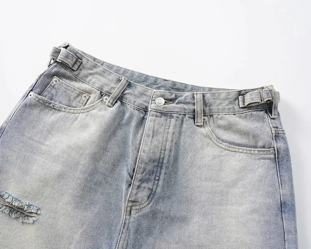 Pluto Gradient Washed blue Denim Streetwear distressed Shorts / Jorts Pluto Clo uk | Official Website