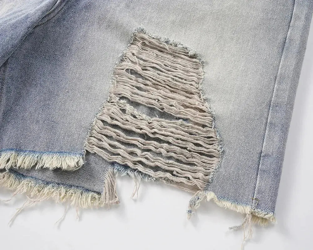 Pluto Gradient Washed blue Denim Streetwear distressed Shorts / Jorts Pluto Clo uk | Official Website