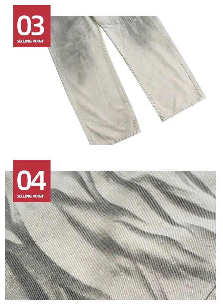 Pluto Textured Tilt White Grey Baggy Jeans Pluto Clo uk | Official Website