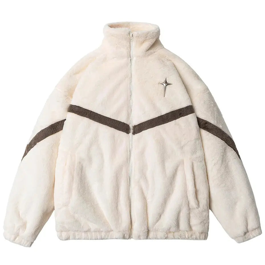 Pluto Hip Hop Star Lamb Wool Fleece — Oversized Streetwear Sherpa Jacket with Embroidered Star Design | Winter Warm Unisex Fit (S–XXL) Pluto Clo uk | Official Website