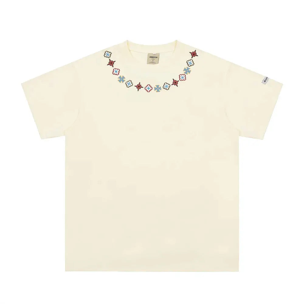 Pluto Geometi Collar Print Mens Streetwear Summer Cotton T-Shirt Pluto Clo uk | Official Website