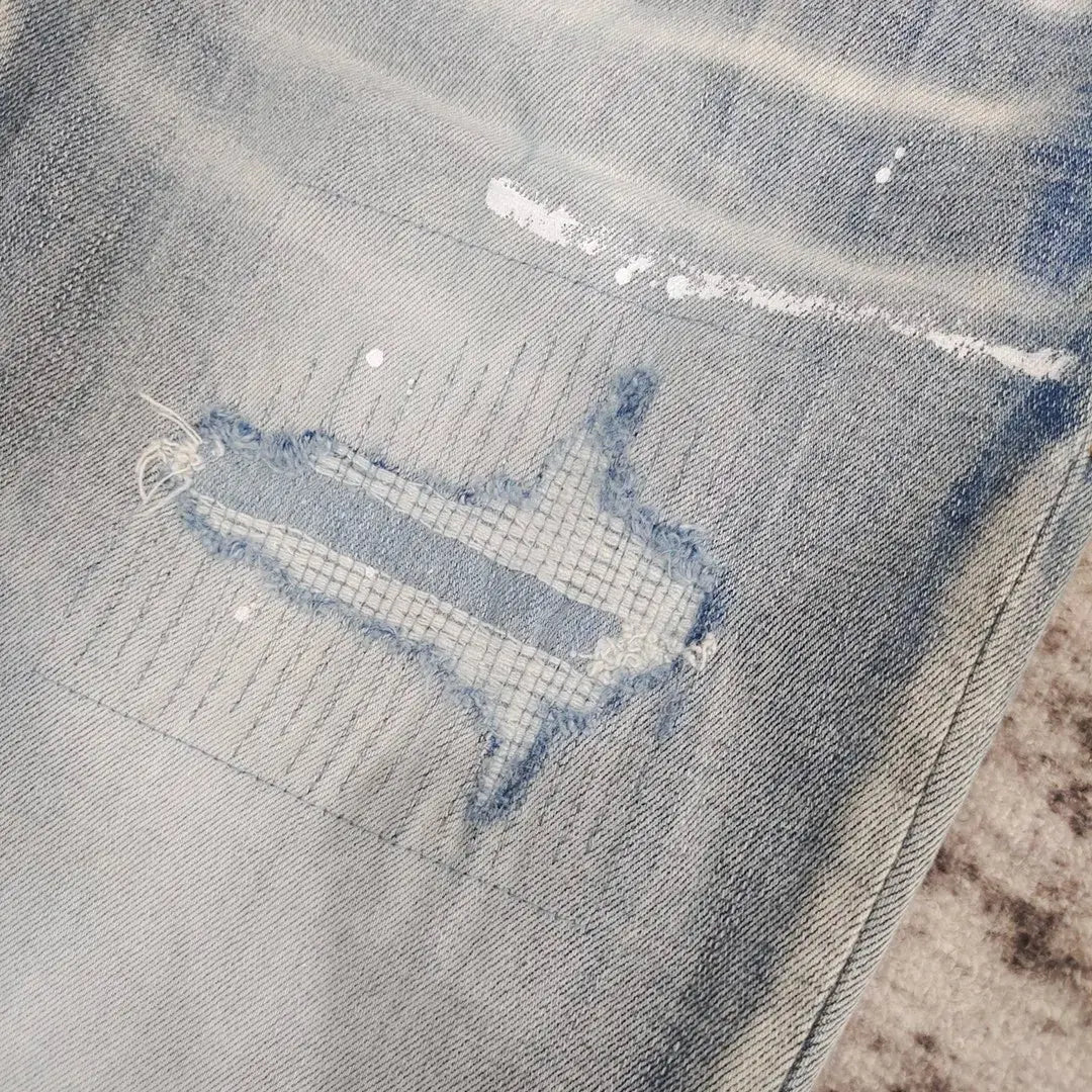 Pluto Preme Panel Men’s Designer Jeans - Blue and White Premium Denim - Slim Fit Streetwear Pluto Clo uk | Official Website