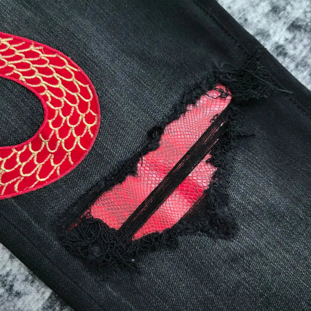 Pluto Rogué Serpent Slim fight black/Red Denim Jeans Pluto Clo uk | Official Website