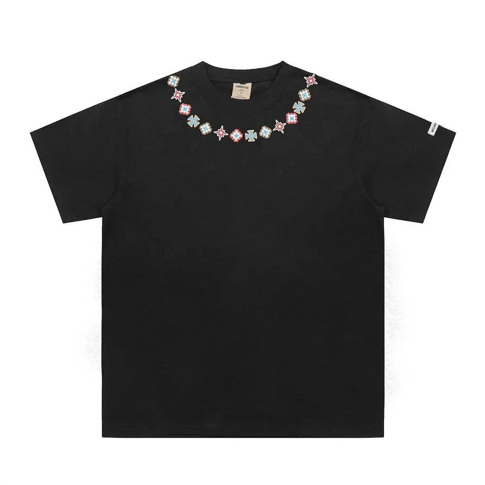 Pluto Geometi Collar Print Mens Streetwear Summer Cotton T-Shirt Pluto Clo uk | Official Website