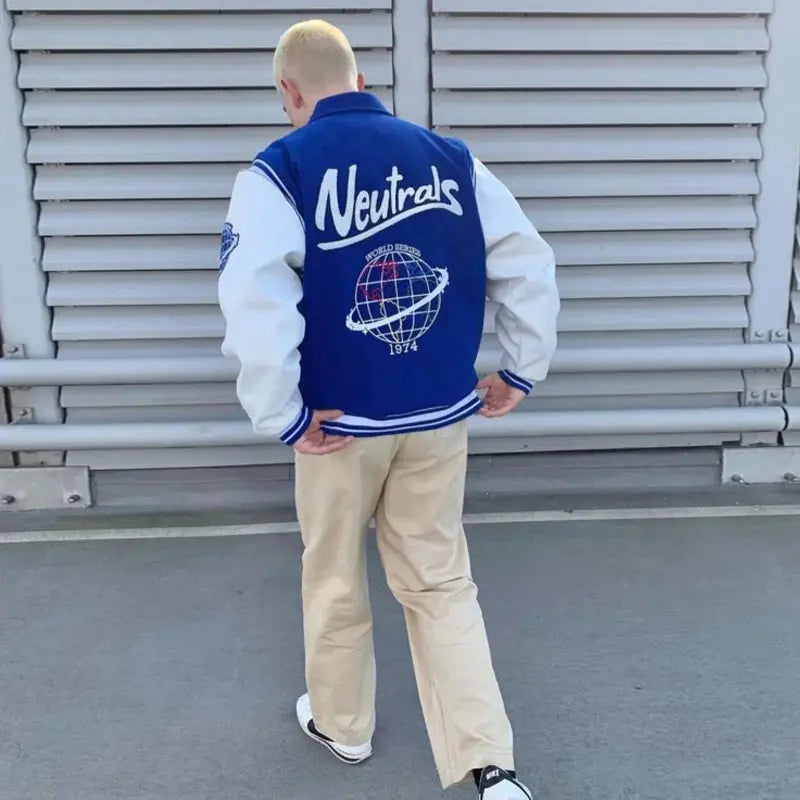 Hip Hop Baseball Jacket Men Streetwear Retro PU Sleeve Leather Embroidery Coats Mens Harajuku Neutrals Blue Varsity Bomber Coat Pluto Clo uk | Official Website