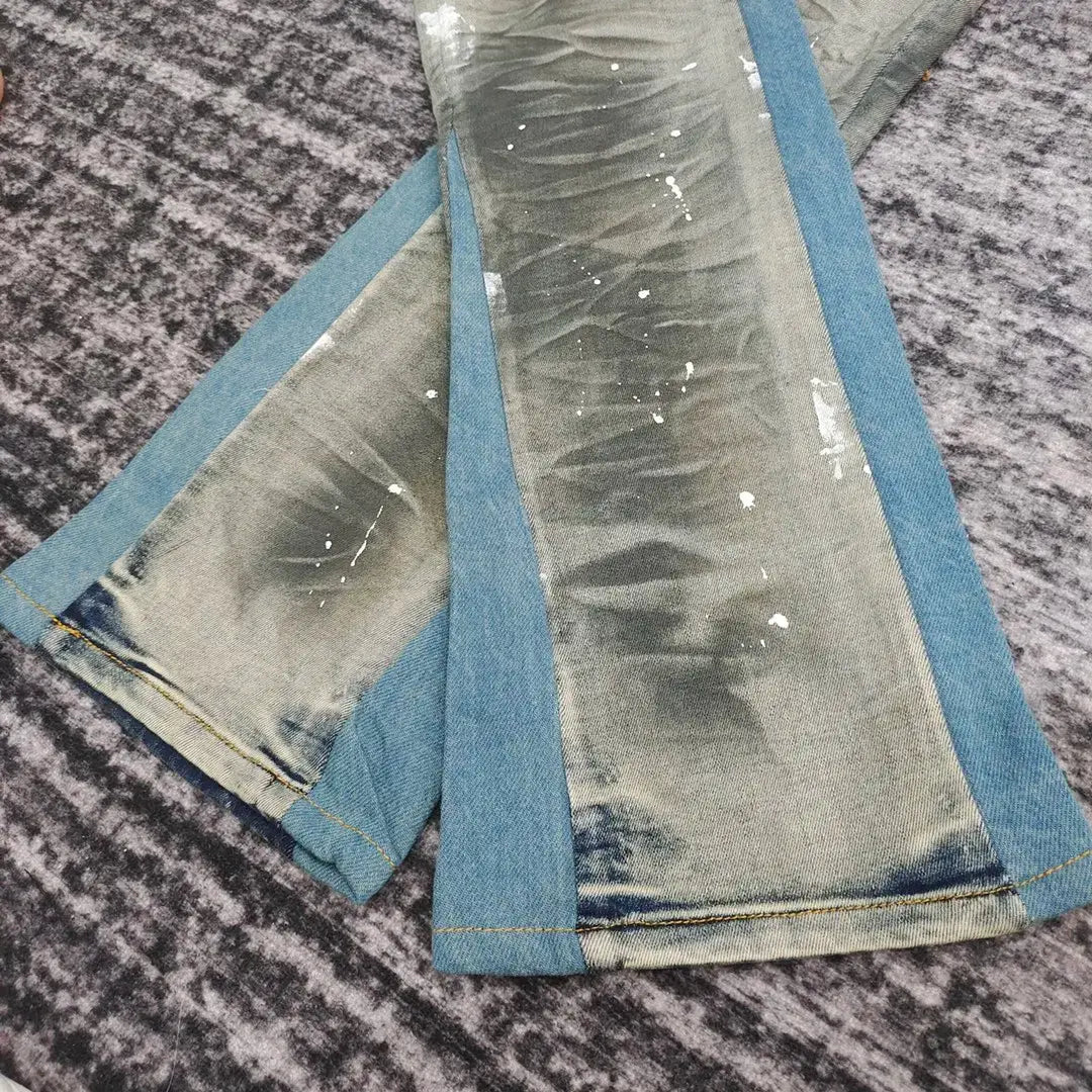 Pluto Blue-sky Mudwash Rugged Flared Panel Jeans Pluto Clo uk | Official Website