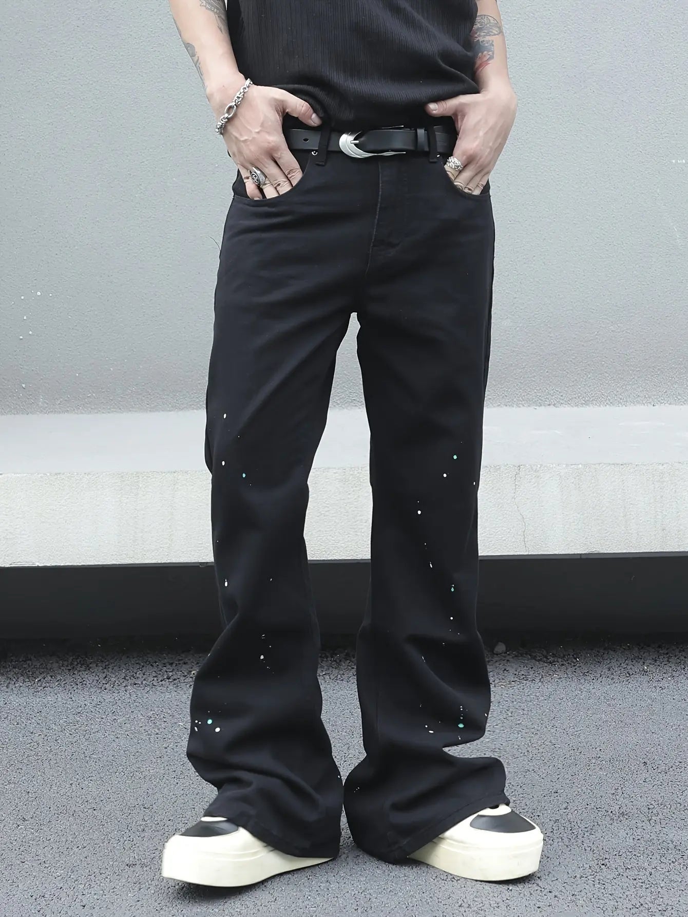 Pluto Black Comfy Loose Fit Flares Jeans Pluto Clo uk | Official Website