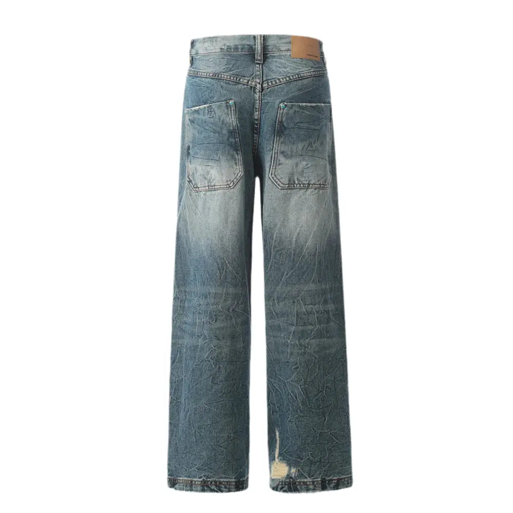 Pluto Bozo Loose Straight Wide Leg Spliced Denim Pants Men Pluto Clo uk | Official Website