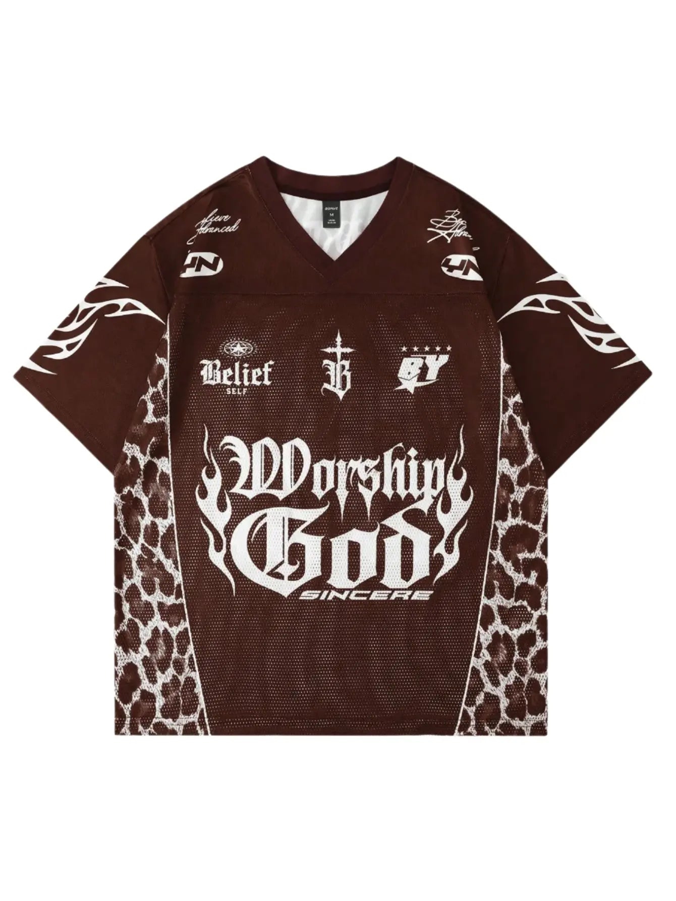 Pluto Leopard Belief Brown Mens Sport Jersey T-Shirt ROMWE