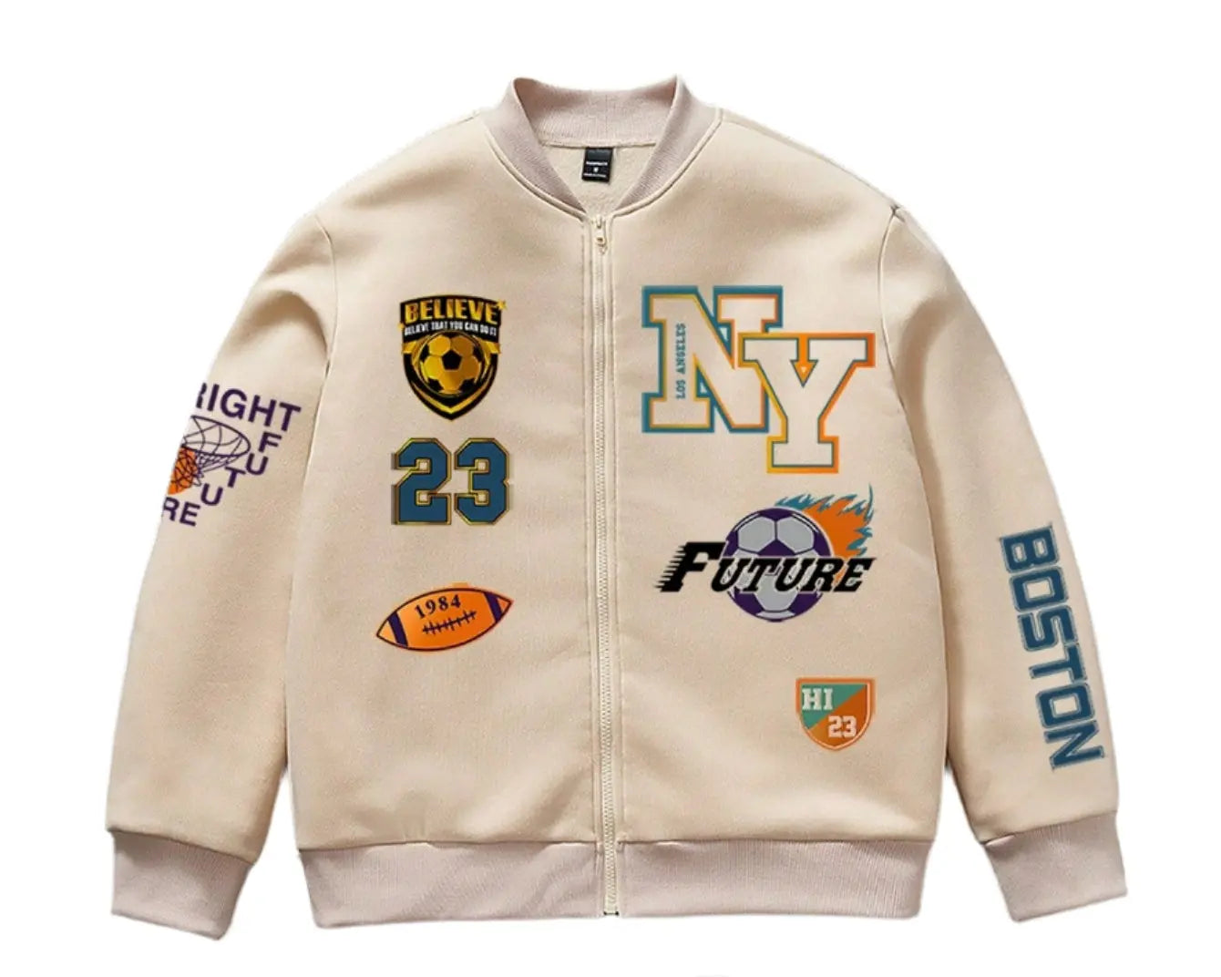 Pluto Beige Baller Mens Varsity Jacket Pluto Clo uk | Official Website