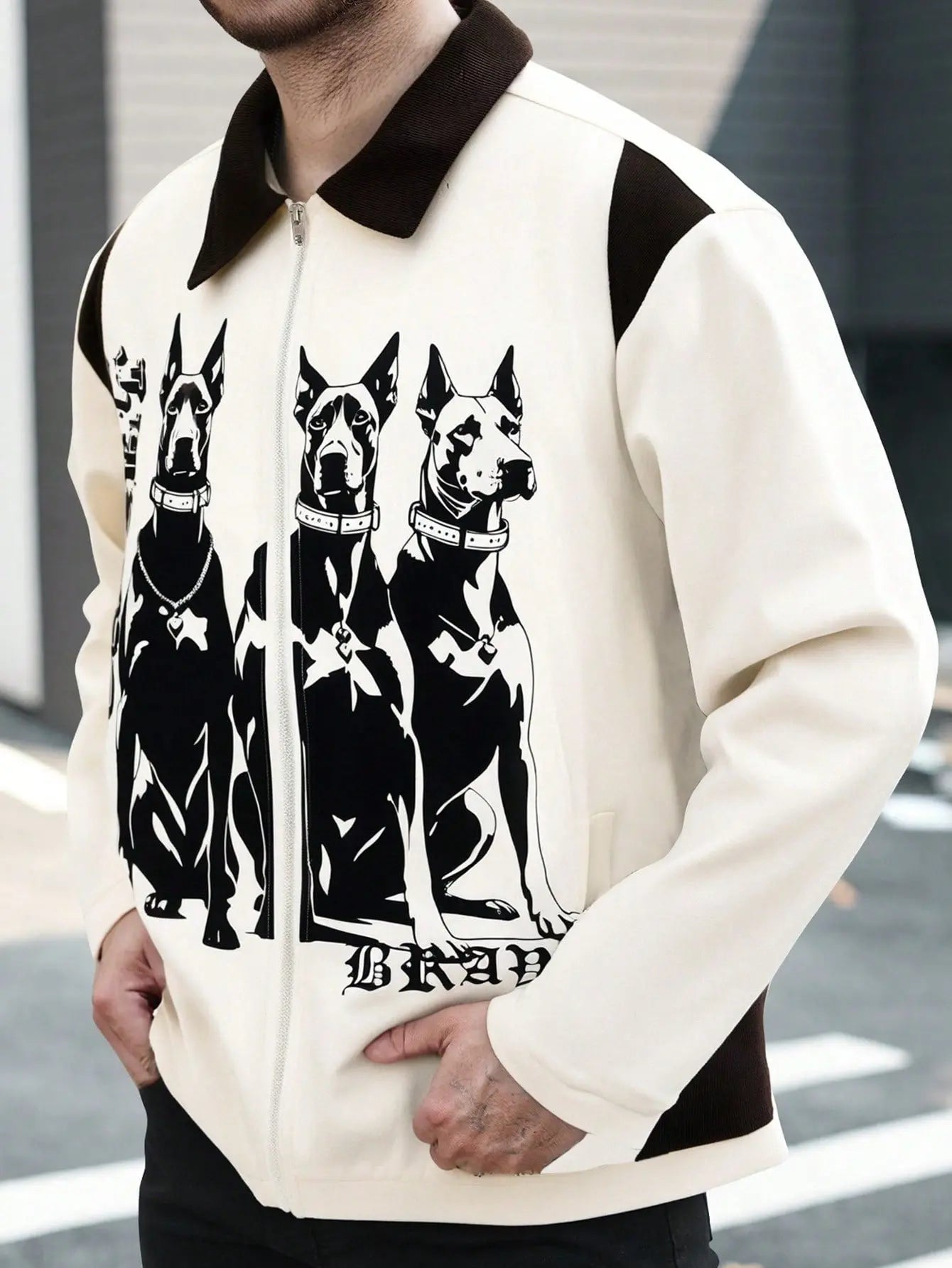 Pluto Doberman Long Sleeve Zipup Shirt Manfinity