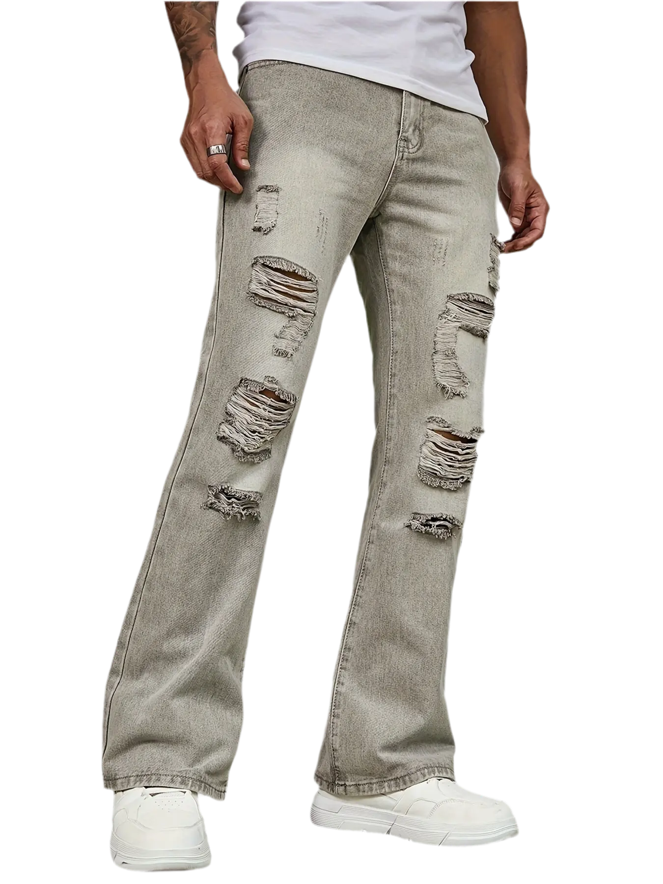 Pluto Distressed Grey Men's Casual Flare Jeans Pluto Clo uk | Official Website
