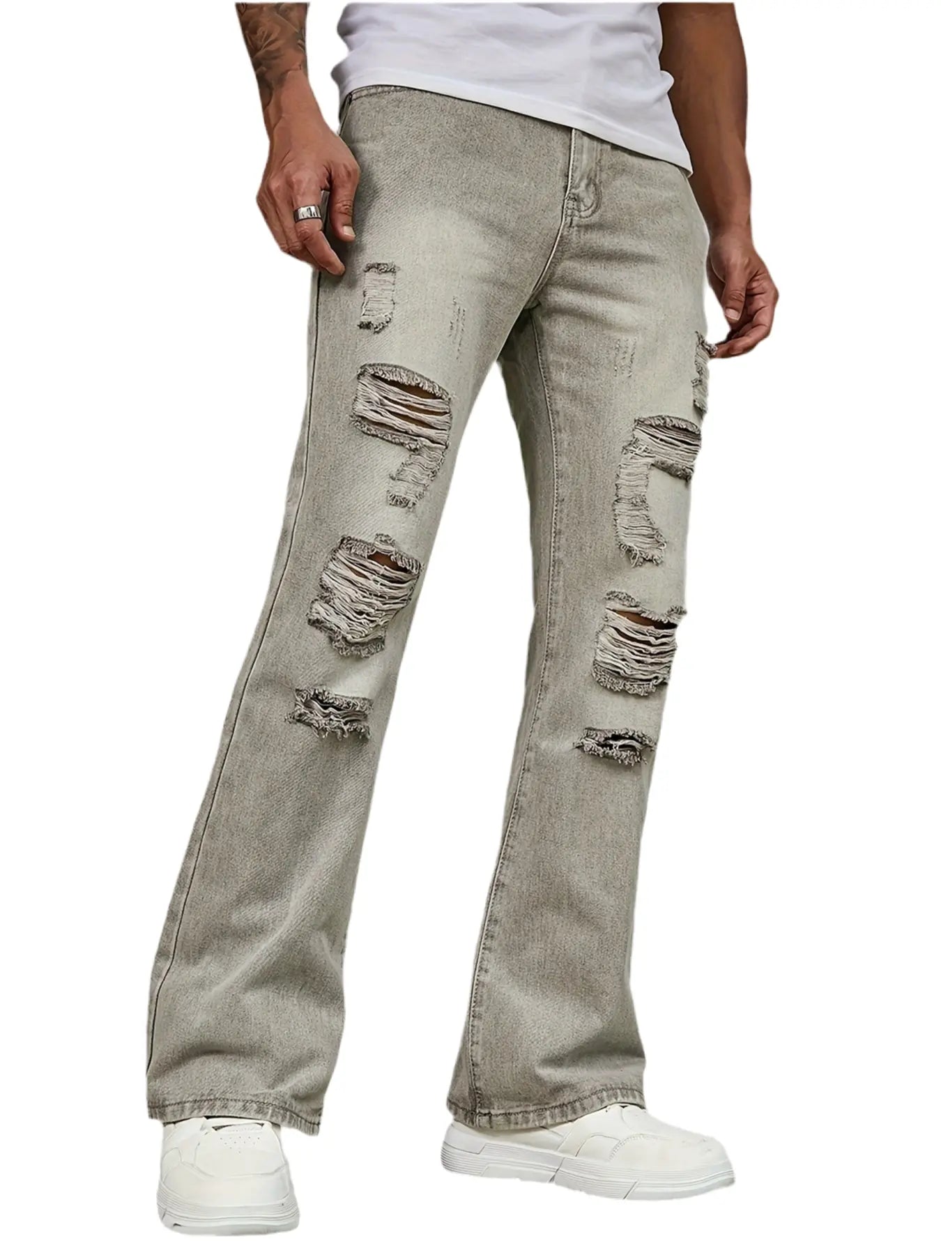 Pluto Distressed Grey Men's Casual Flare Jeans Pluto Clo uk | Official Website