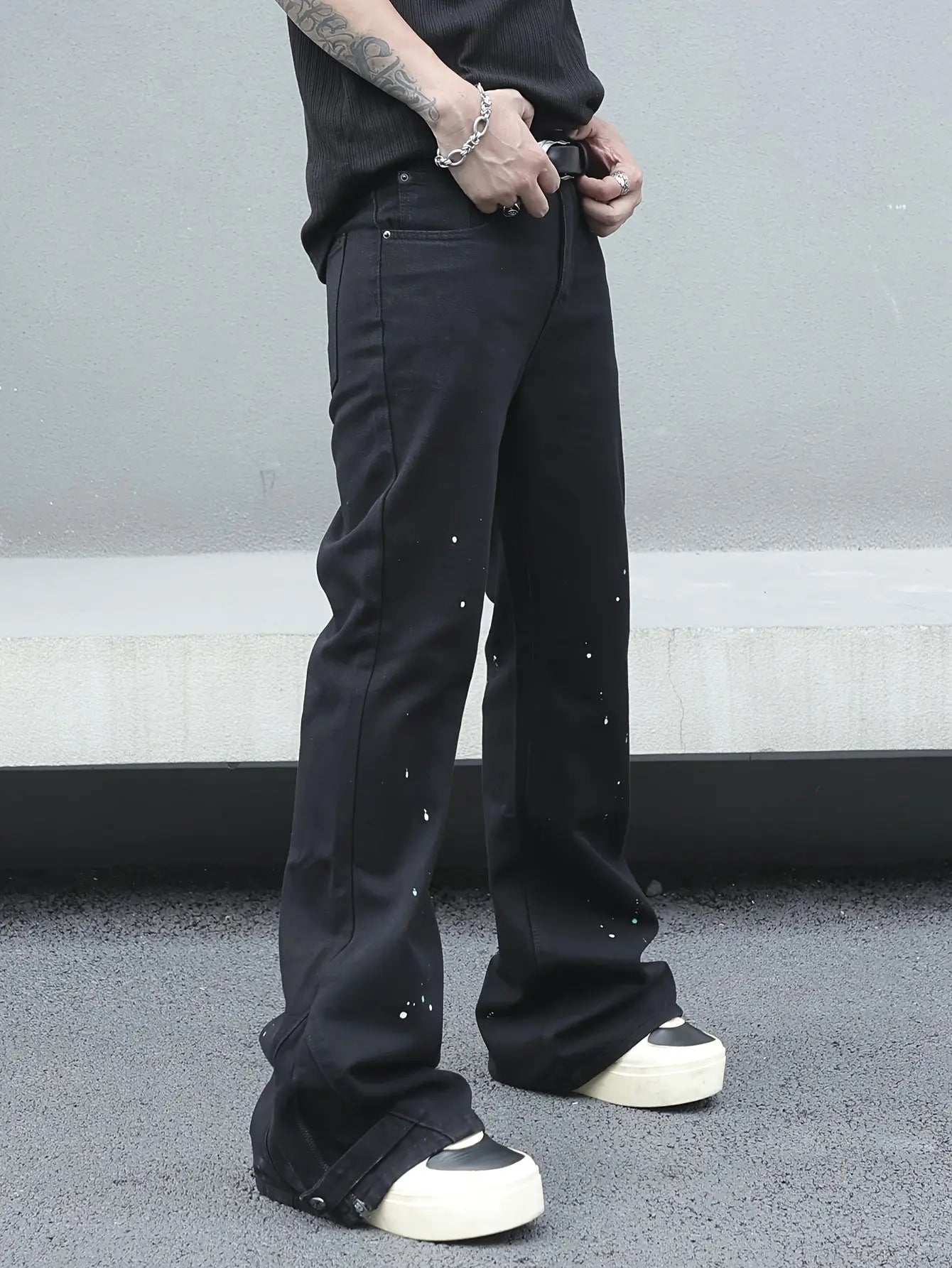 Pluto Black Comfy Loose Fit Flares Jeans Pluto Clo uk | Official Website