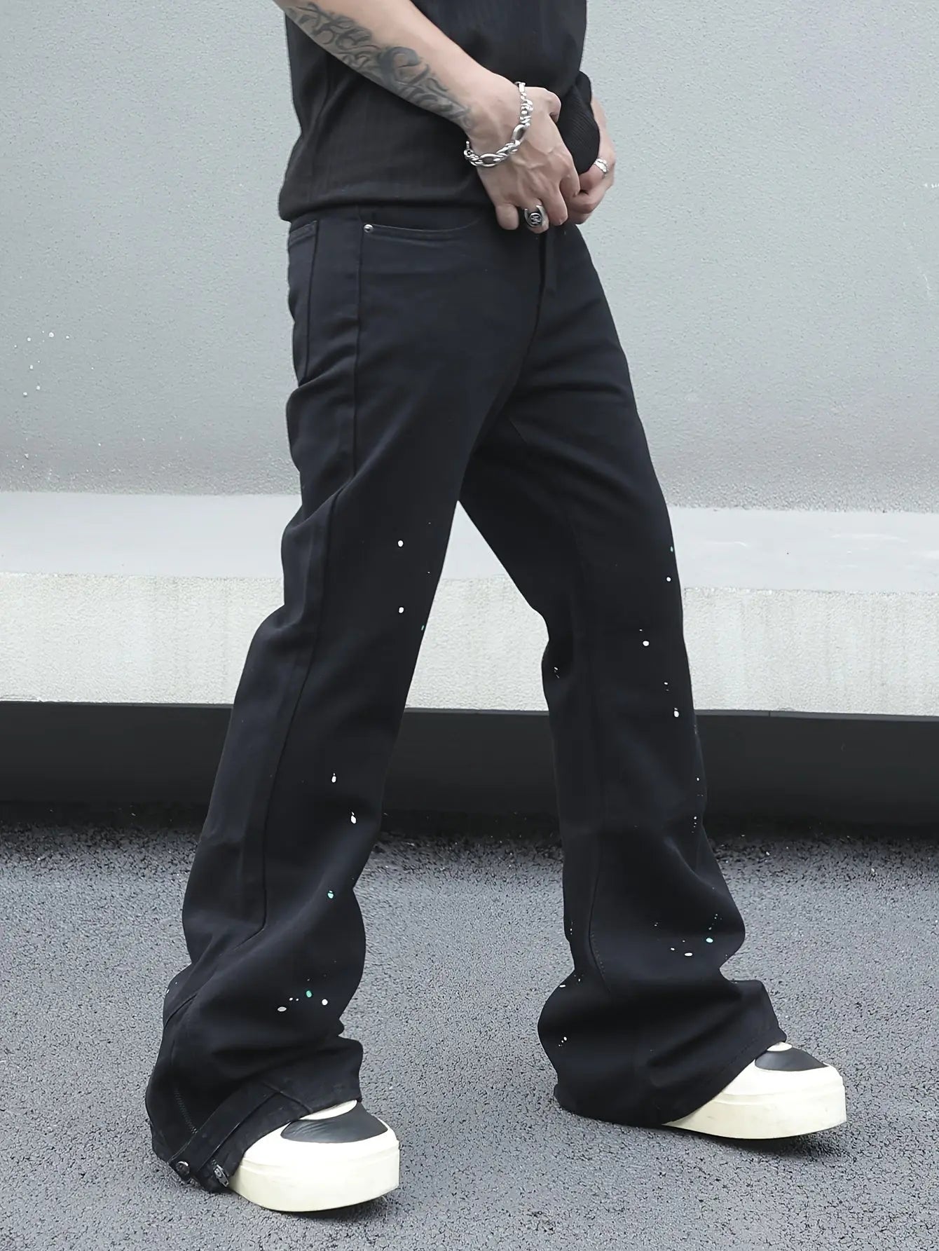Pluto Black Comfy Loose Fit Flares Jeans Pluto Clo uk | Official Website