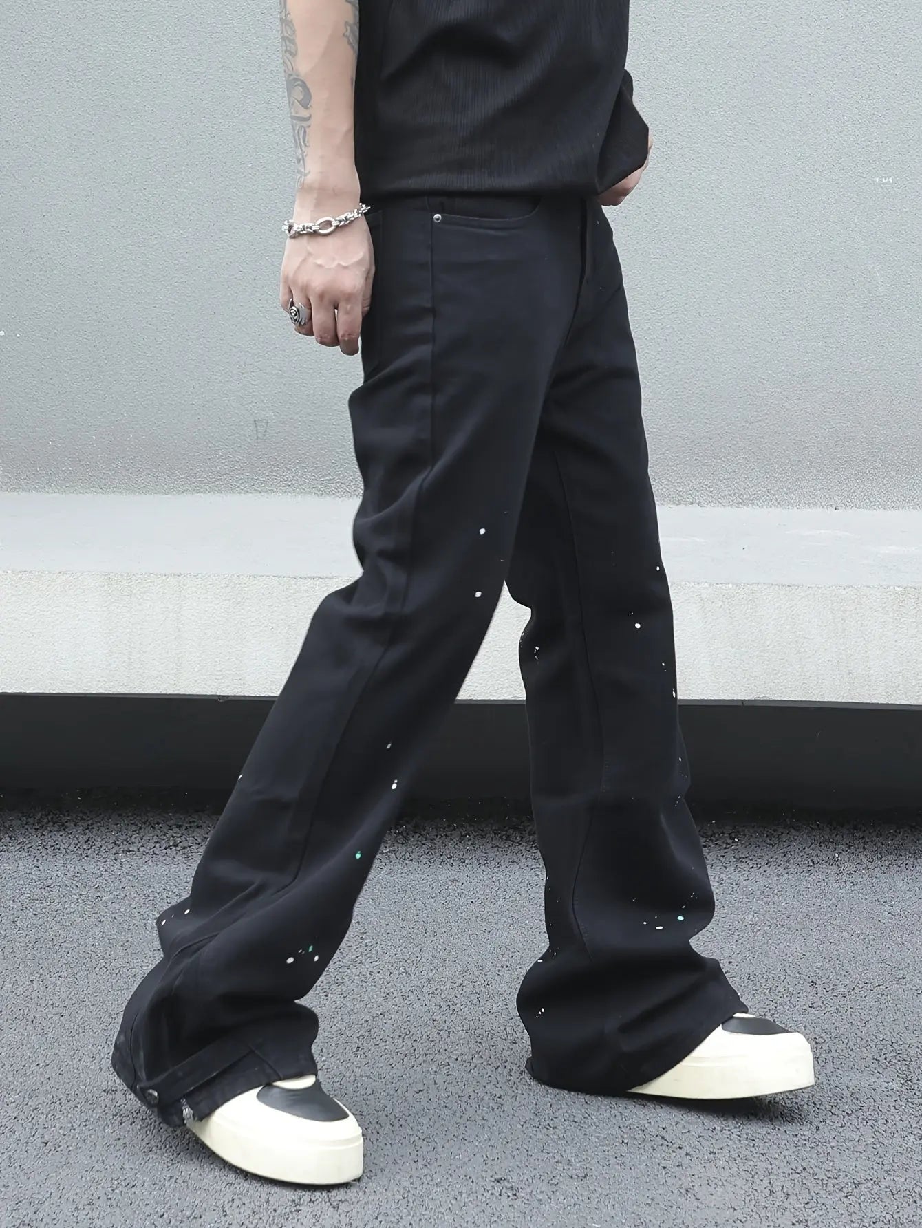 Pluto Black Comfy Loose Fit Flares Jeans Pluto Clo uk | Official Website