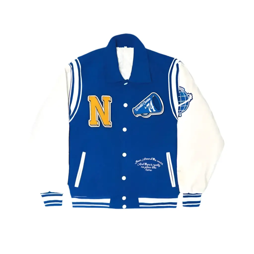 Pluto Neutral World Blue Baseball Varsity Jacket Pluto Clo uk | Official Website