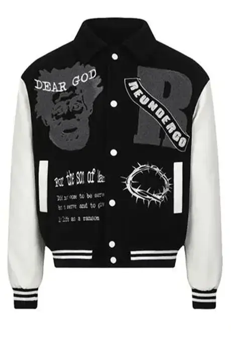 Pluto Son of Man Jesus Varsity Jacket Black / Sand Pluto Clo uk | Official Website
