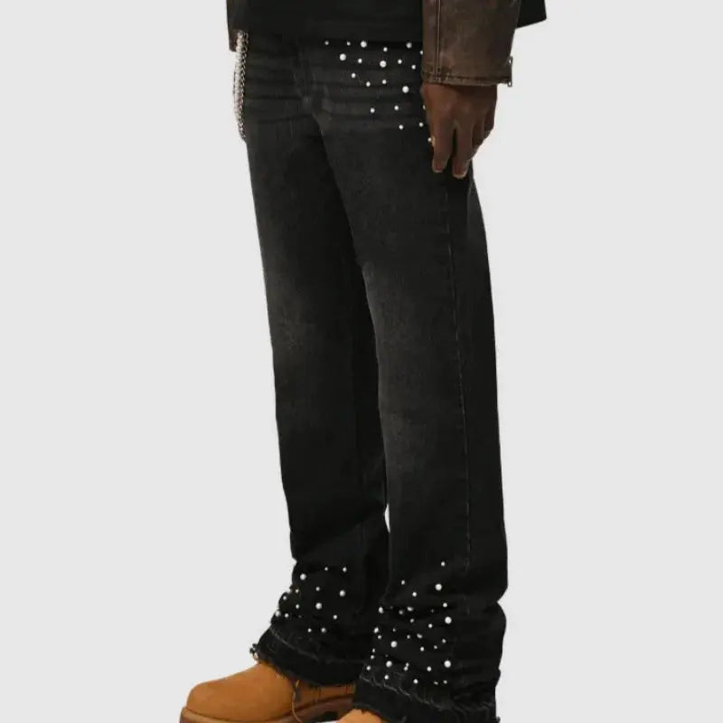 Pluto Rockstar Rated Obsidian Distressed Vintage Black Denim Pants for Men Pluto Clo uk | Official Website