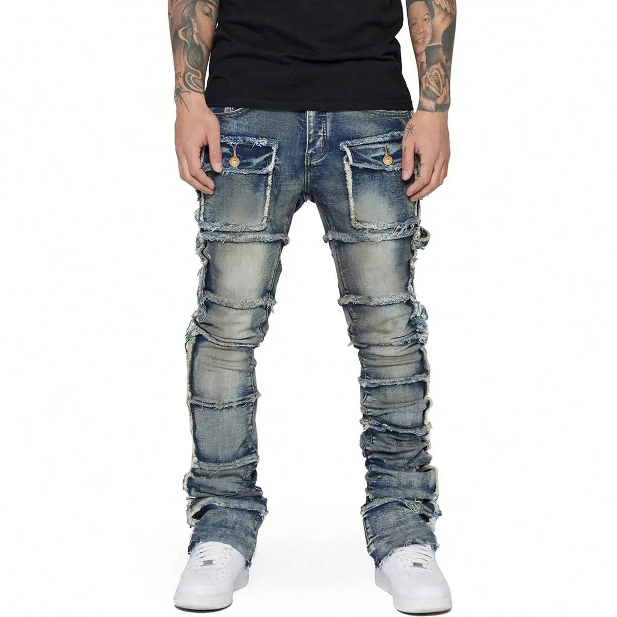 Pluto Distressed Stacked Denim Jeans Pluto Clo uk | Official Website