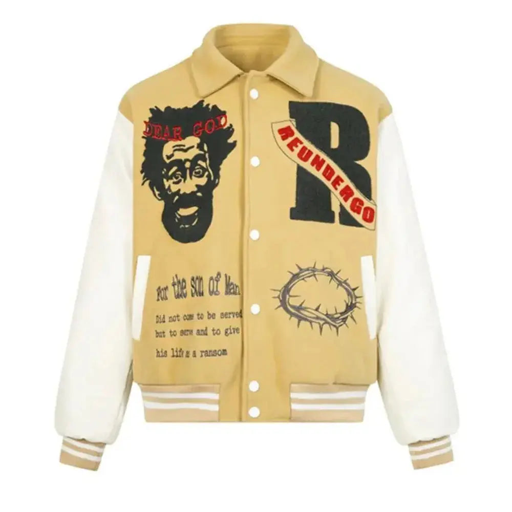 Pluto Son of Man Jesus Varsity Jacket Black / Sand Pluto Clo uk | Official Website