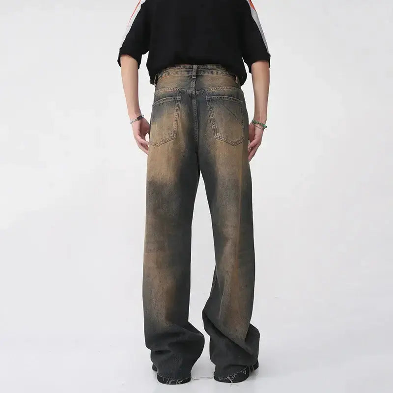 Pluto Blue Rust Wash Straight Wide Leg Jeans Pluto Clo uk | Official Website