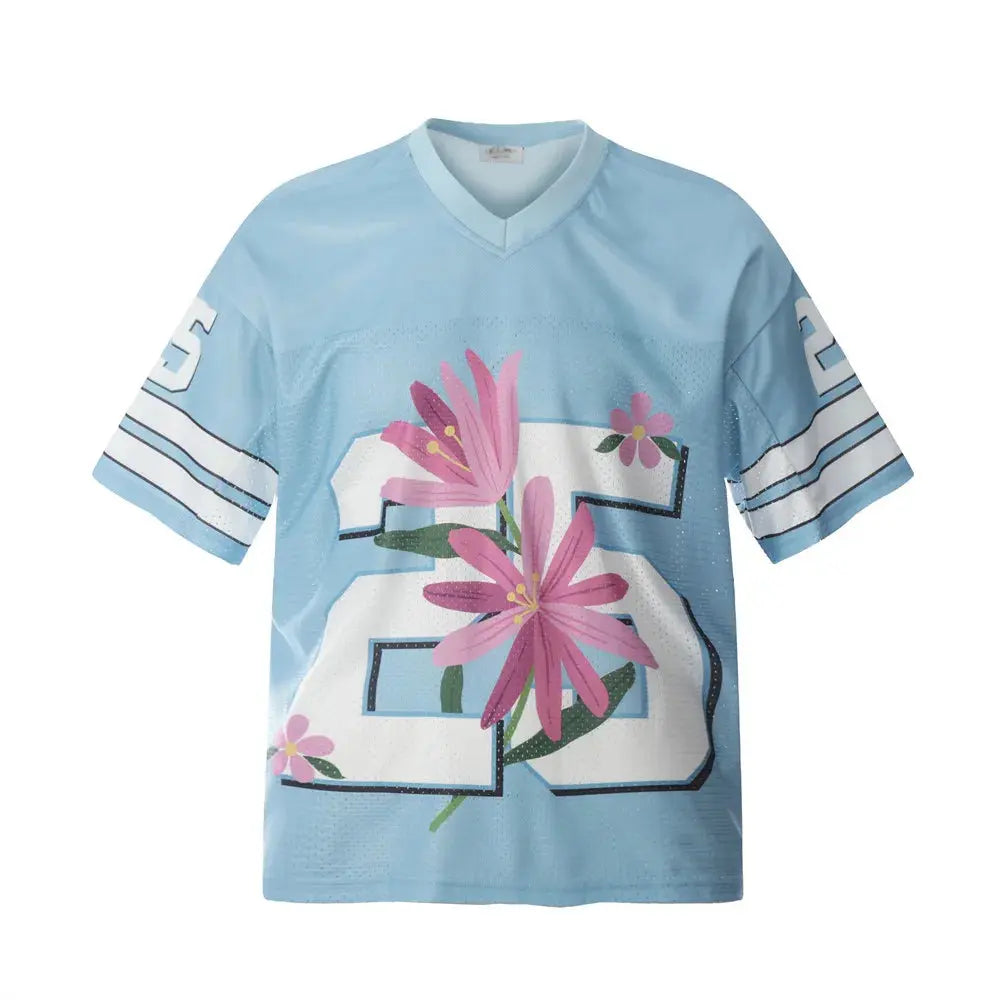 Flower Print Mesh Short Sleeve T-shirt Mens Paneled Summer High Street V-neck Half-Sleeve Loose Tee Men Jersey Pluto Clo uk | Official Website