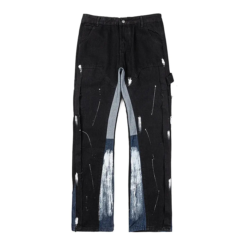 Pluto Splatter Black distressed Wideleg Panel Jeans Pluto Clo uk | Official Website