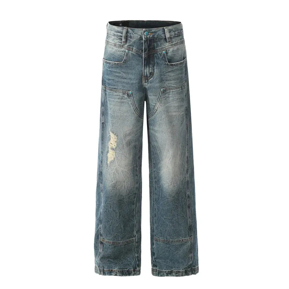 Pluto Bozo Loose Straight Wide Leg Spliced Denim Pants Men Pluto Clo uk | Official Website
