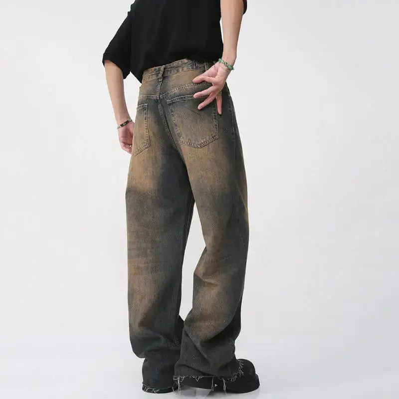 Pluto Blue Rust Wash Straight Wide Leg Jeans Pluto Clo uk | Official Website