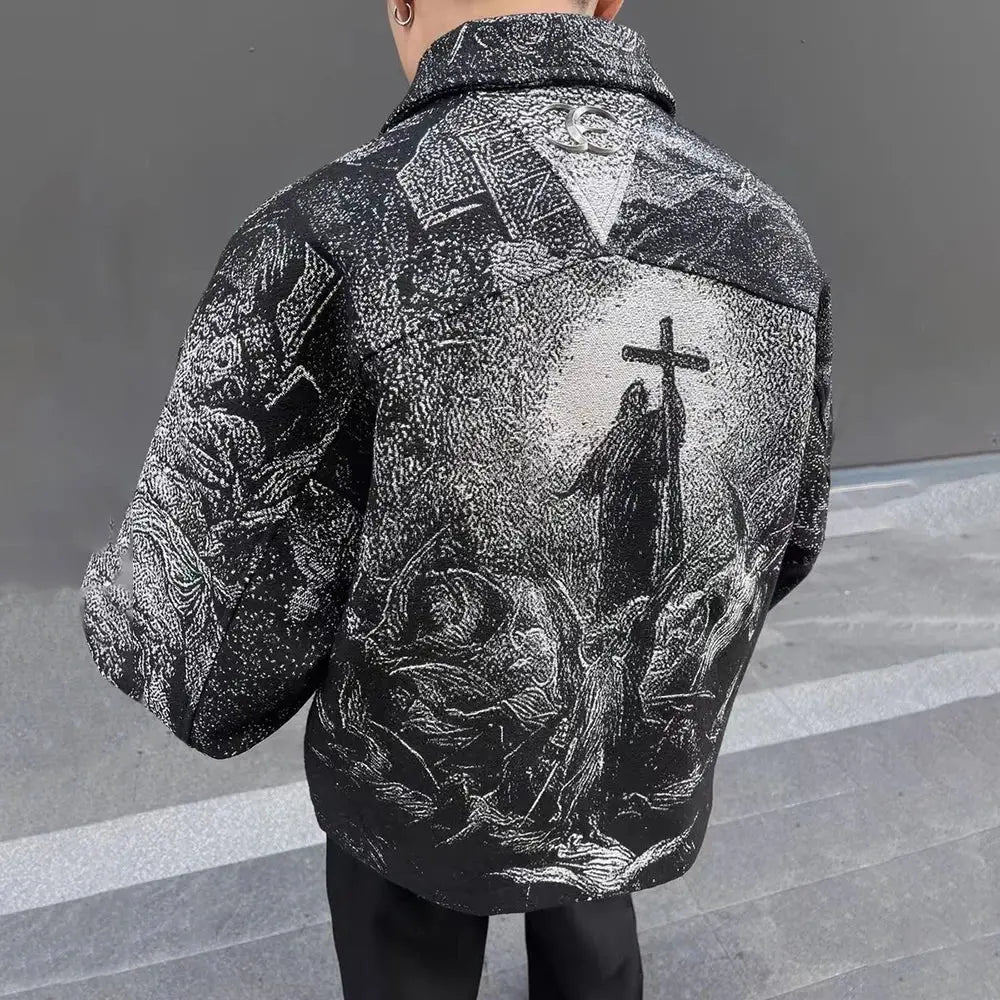 Plutio Christ Hail Textured Grpahic Men’s Jacket abstract Pluto Clo uk | Official Website