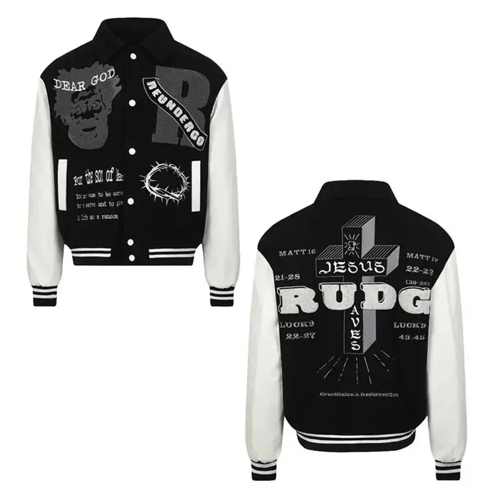 Pluto Son of Man Jesus Varsity Jacket Black / Sand Pluto Clo uk | Official Website