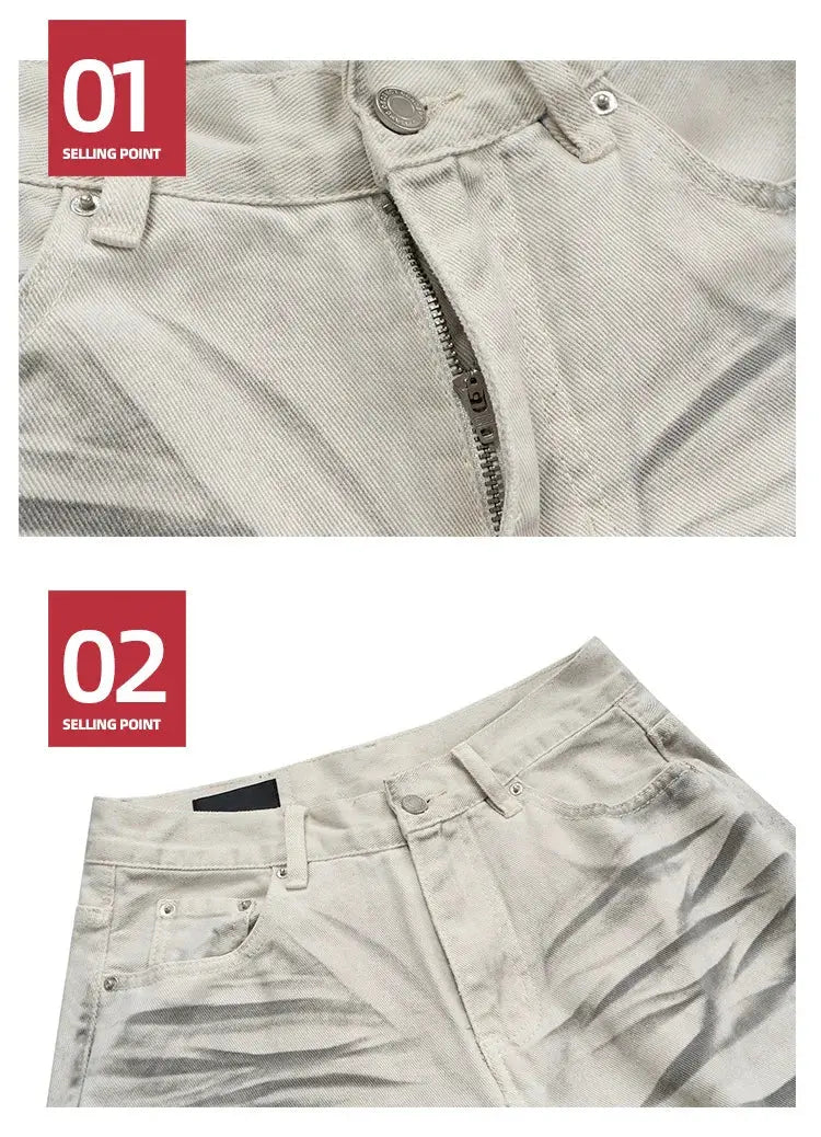 Pluto Textured Tilt White Grey Baggy Jeans Pluto Clo uk | Official Website