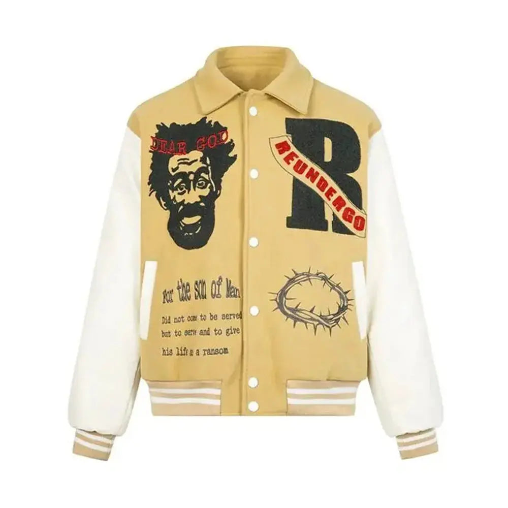 Pluto Son of Man Jesus Varsity Jacket Black / Sand Pluto Clo uk | Official Website